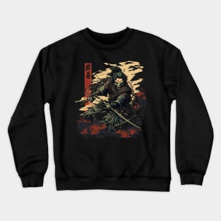 Deathly Defense A Skeleton Samurai's Battle-Ready Mask Crewneck Sweatshirt